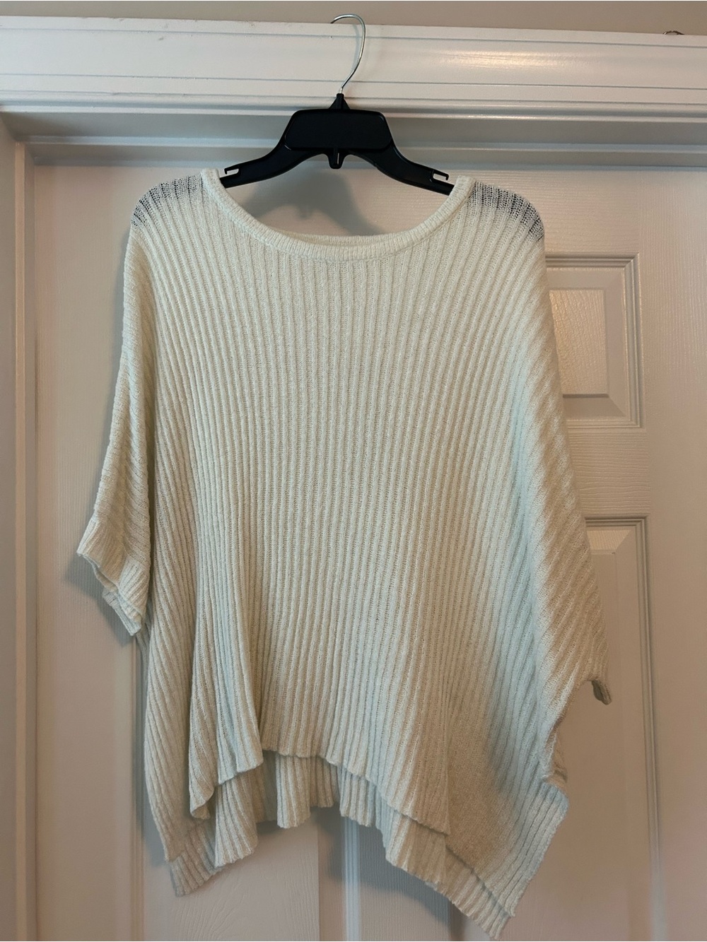 mittoshop Cream Ribbed Knit Poncho Sweater
